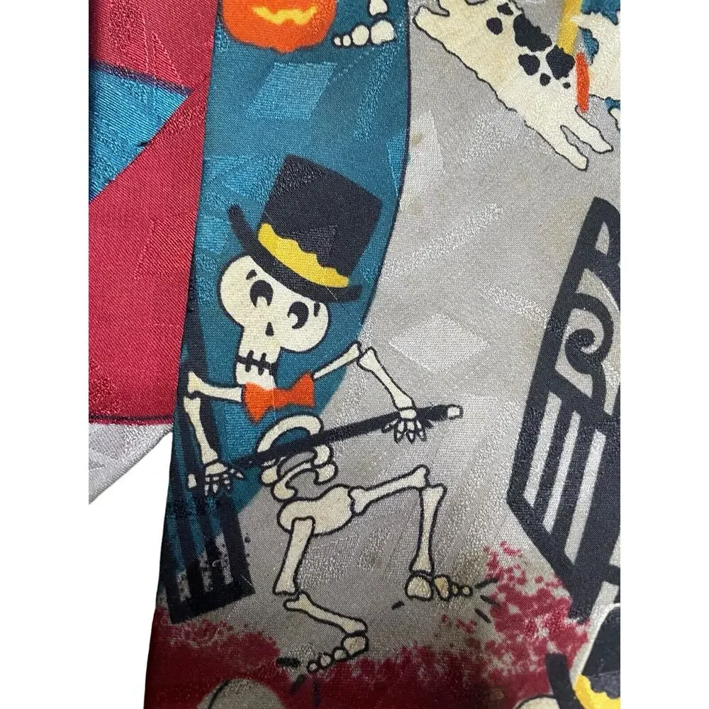 Hallmark Celebrations‎ Mens Halloween Neck Tie Trumpet Playing Skeletons Dogs